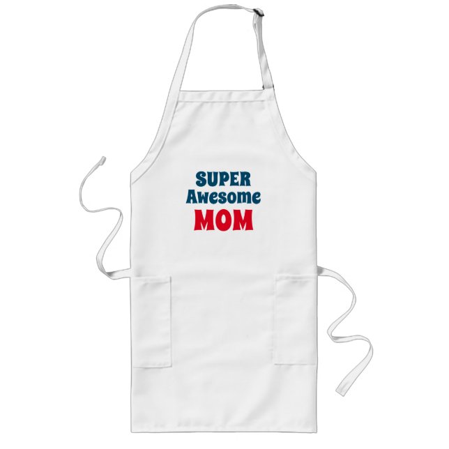 Super Awesome Mum Quote Red and Blue Typography Long Apron (Front)