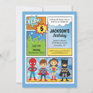 Super Awesome Super Hero Birthday Party Invitation