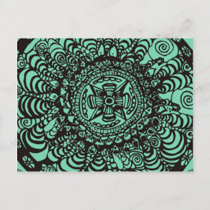 Super Black and Green Aztec Mandala Postcard