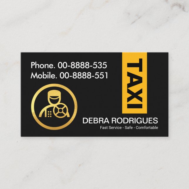 Super Black With Yellow Taxi Colour Tab Business Card (Front)