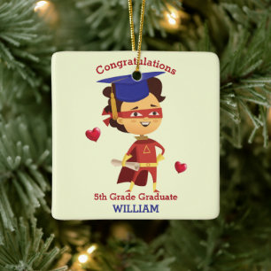 Super Boy Congrats 5th grade Ceramic Ornament