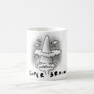 super brain cartoon style funny illustration coffee mug