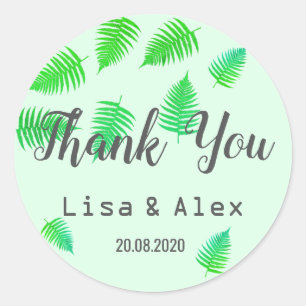 Super Bright Green Fern Thank You Wedding Sticker