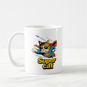 Super Cat Flying with Fish  Coffee Mug