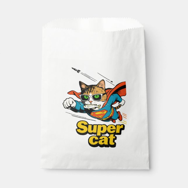 Super Cat Flying with Fish  Favour Bags (Front)