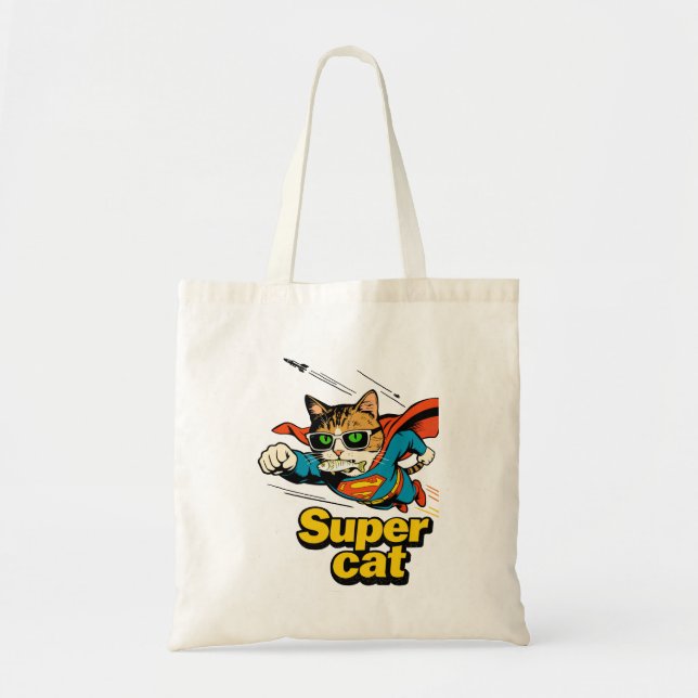Super Cat Flying with Fish  Tote Bag (Front)