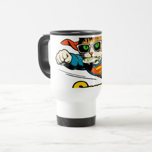Super Cat Flying with Fish  Travel Mug