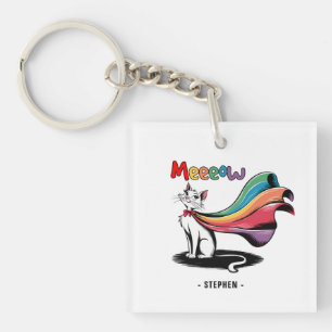 Super Cat Meeeow – Rainbow Cape Pride Cat Key Ring
