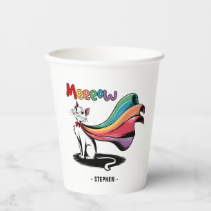 Super Cat Meeeow – Rainbow Cape Pride Cat Paper Cups