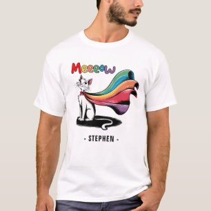 Super Cat Meeeow – Rainbow Cape Pride Cat T-Shirt