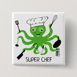 Super Chef Green Octopus Personalise 15 Cm Square Badge