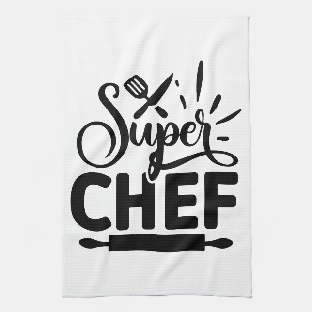 Super Chef Kitchen Apron with Tools Tea Towel (Vertical)