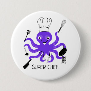 Super Chef Purple Octopus with Kitchen Gadgets 7.5 Cm Round Badge