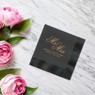 Super chic black and gold foil wedding napkins