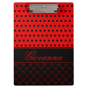 Super Chic Black And Red Polka Dots, Custom Name Clipboard