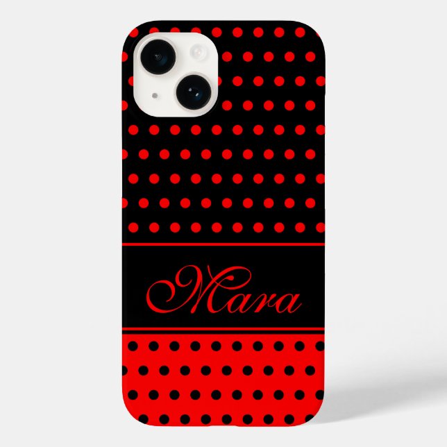 Super Chic Red And Black Polka Dots, Custom Name Case-Mate iPhone Case (Back)