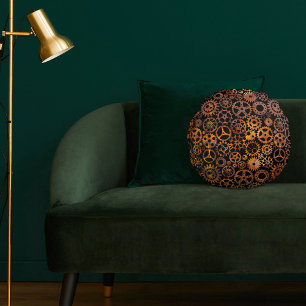 Super Colorful Rusty Gears Steampunk Round Cushion