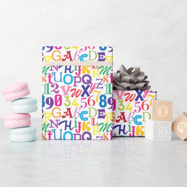 Super Colourful ABCs and 123s Wrapping Paper (Baby Shower)