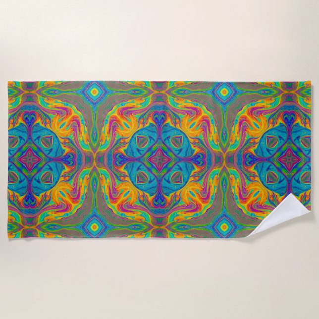 Super Colourful Fun Abstract Beach Towel (Front)