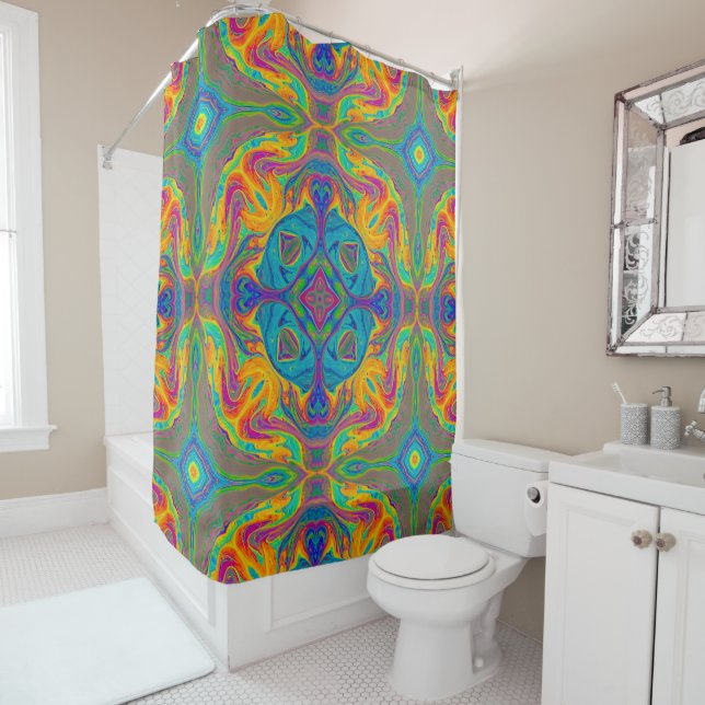 Super Colourful Fun Abstract Shower Curtain (In Situ)