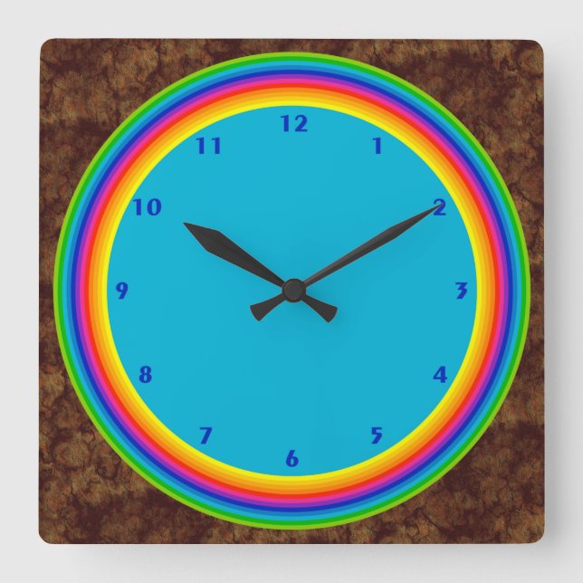 Super Colourful Rainbow Spectrum Square Wall Clock (Front)