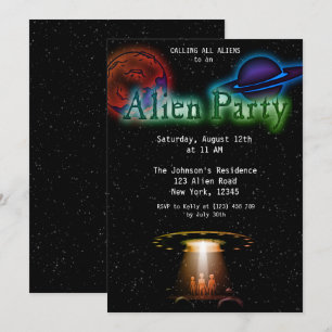 Super Cool Alien & UFO Party Invite