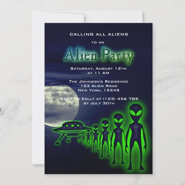 Super Cool Alien & UFO Party Invite (Front)
