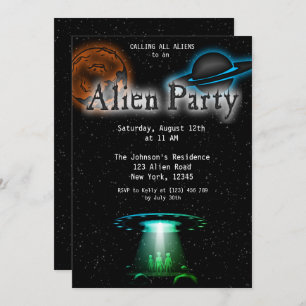 Super Cool Alien & UFO Party Invite