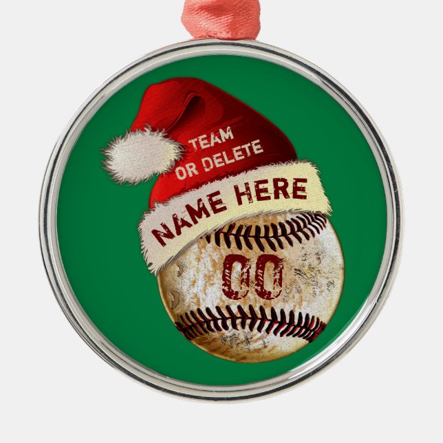 Super Cool Baseball Player Ornaments, Personalised Metal Tree Decoration (Front)