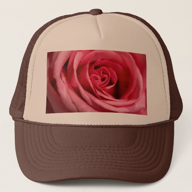 Super Cool Big Pink Rose Custom Printed Tan Brown Trucker Hat (Front)