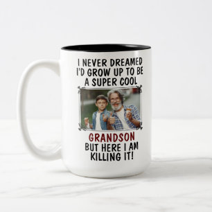 Super Cool Grandson Killing It With Custom 2 Photo Two-Tone Coffee Mug