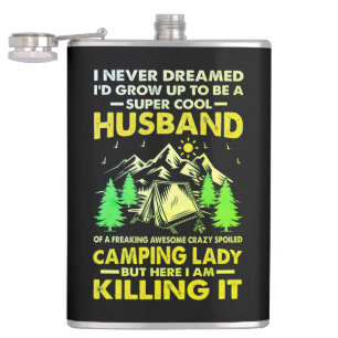 Super Cool Husband of Camping Lady Funny Camper Hip Flask