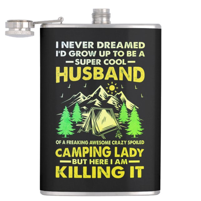 Super Cool Husband of Camping Lady Funny Camper  Hip Flask (Opened)