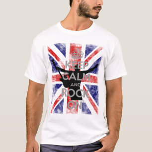 Super Cool Keep Calm Rock on Distressed U.K Flag T-Shirt