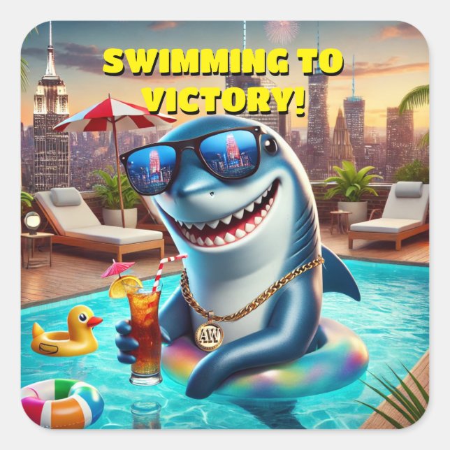 Super Cool Shark Wearing Sunglasses Sticker! Square Sticker (Front)