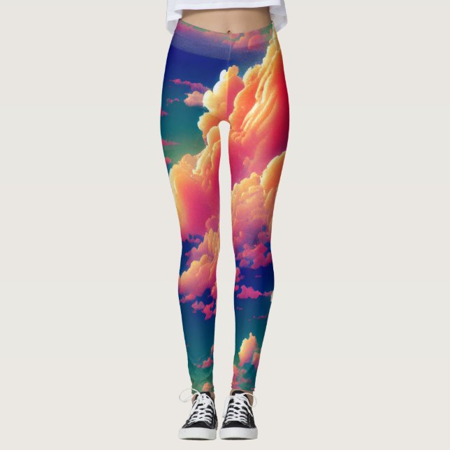 Super cool vivid DMT leggings with clouds (Front)