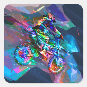 Super Crayon Coloured Dirt Bike Downhill Square Sticker