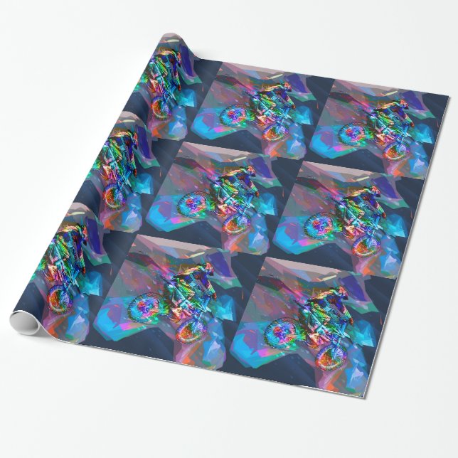 Super Crayon Coloured Dirt Bike Downhill Wrapping Paper (Unrolled)