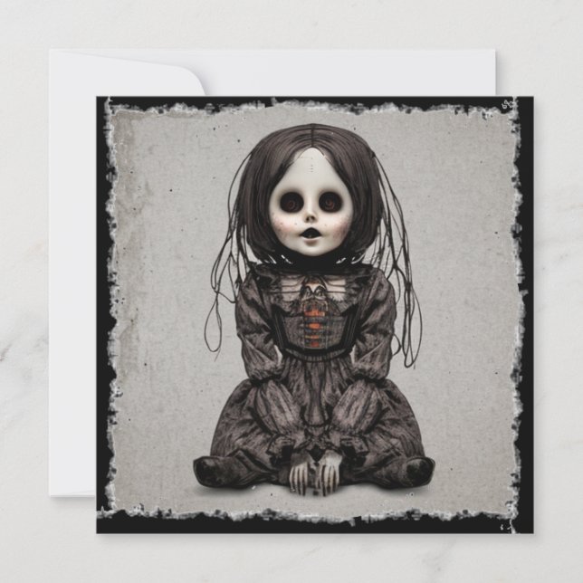 Super Creepy Doll Halloween Invitation (Front)
