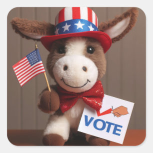 Super Cute Adorable Plush Donkey Vote Square Sticker