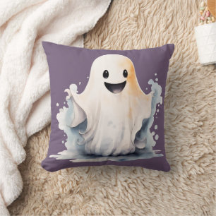 Super Cute and Happy Ghost Light Purple Halloween Cushion