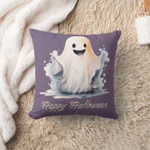 Super Cute and Happy Ghost Purple Happy Halloween Cushion