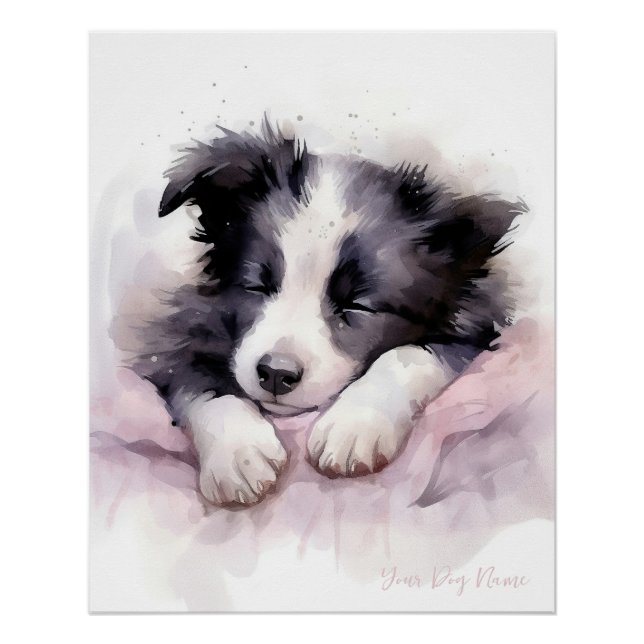 Super cute angel sleeping puppy Border Collie dog  Poster (Front)