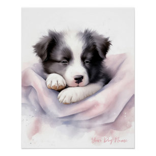 Super cute angel sleeping puppy Border Collie dog Poster