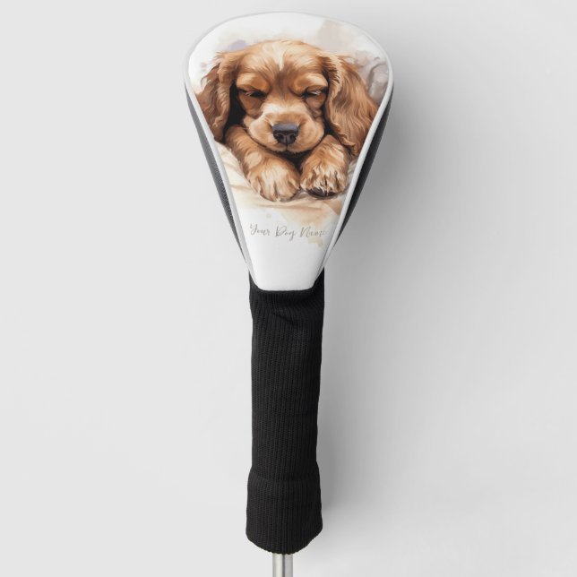 Super cute angel sleeping puppy Cocker Spaniel Dog Golf Head Cover (Front)