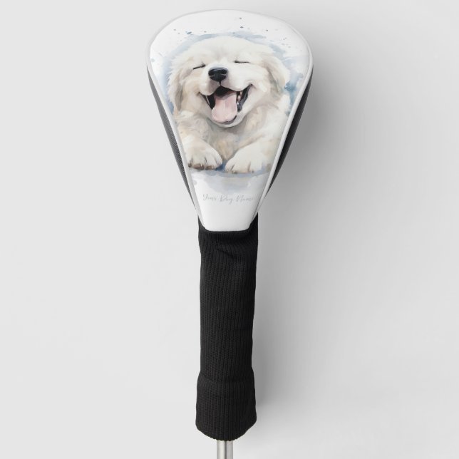 Super cute angel sleeping puppy Great Pyrenees Dog Golf Head Cover (Front)