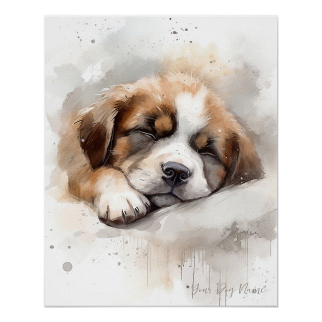 Super cute angel sleeping puppy Saint Bernard Dog  Poster (Front)