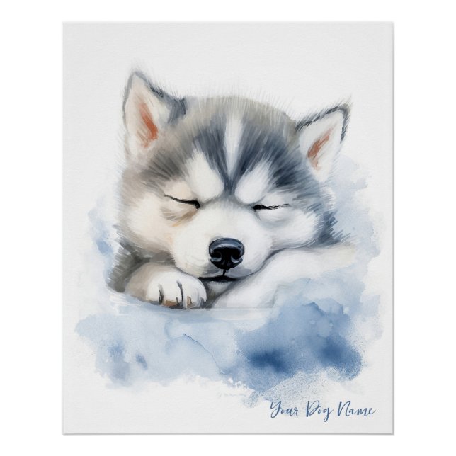 Super cute angel sleeping puppy Siberian Husky Dog Poster (Front)