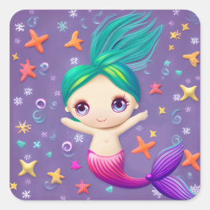 Super Cute Baby Mermaid Square Sticker