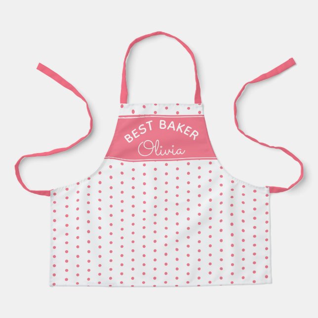 Super Cute Best Baker Pink Polka Dot Girly Baking Apron (Front)